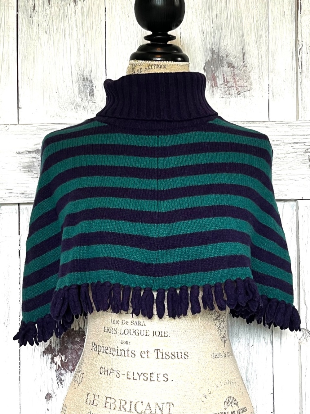GAP-Women's-Y2K-Blue and Green striped Knit Turtleneck Caplet-Size: One Size